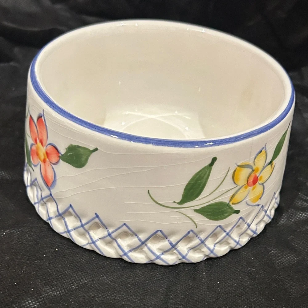 Floral Ceramic Dog Bowl - Handcrafted & signed